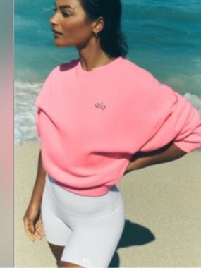 Alo Yoga Accolade Neon Bubblegum Pink Crop Crewneck Sweatshirt Sz S 4-6 W3924RG